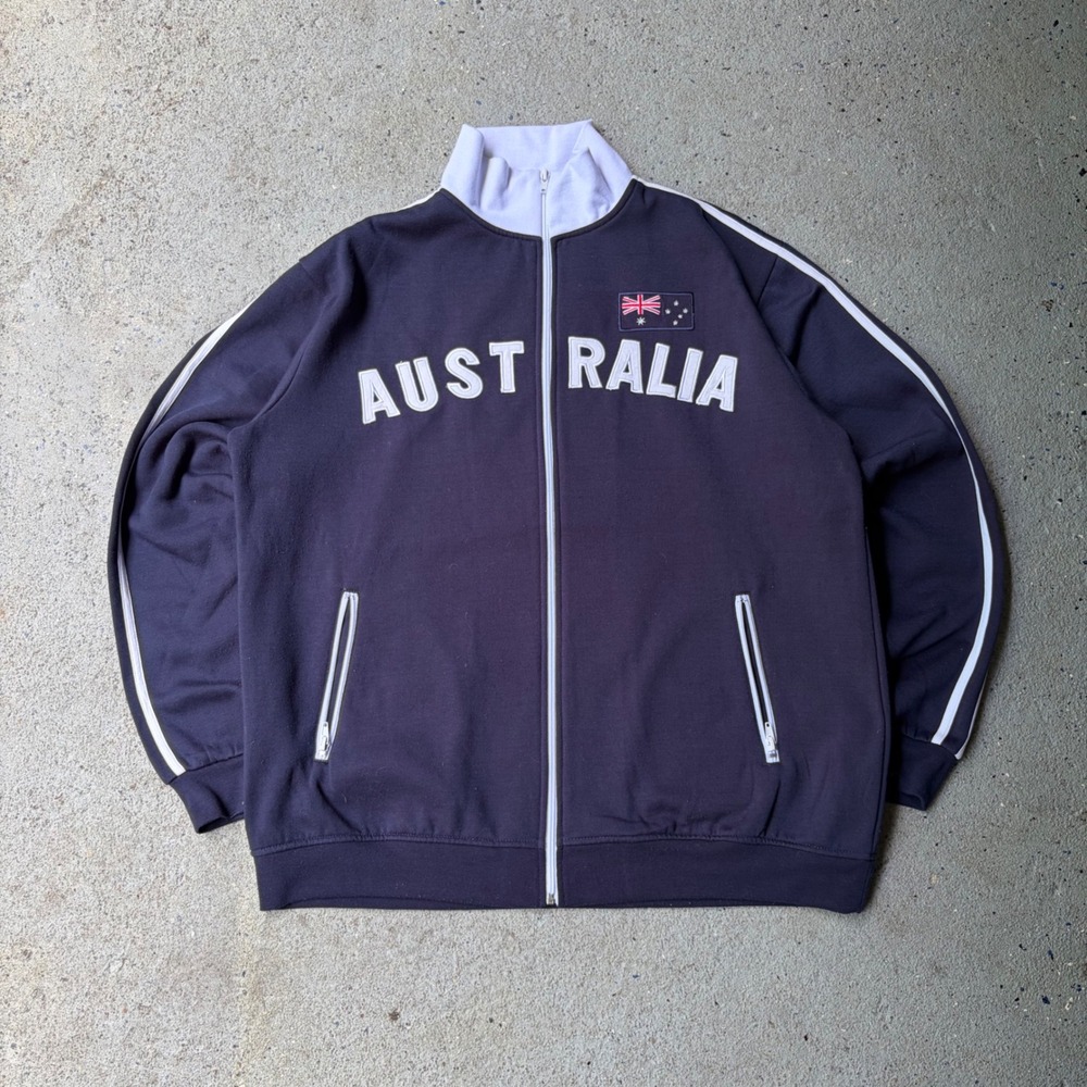 Outback Australia Navy Blue Full Zip Track Jacket XL Fleece Lined Flag Patch